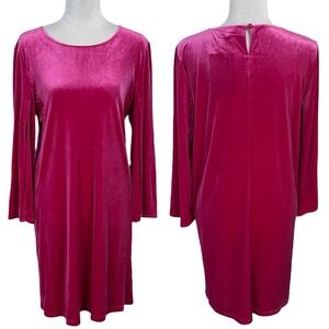 NEW See and Be Seen Hot‎ Pink Velvet Shift Dress Size S Slit Bell Sleeves Retro